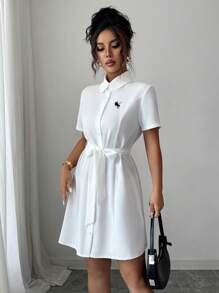 Elenzga 女式刺绣系腰领迷你连衣裙