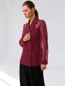 Aveloria Modichic Áo khoác blazer Organza ghép nối cao cấp đa năng, vải mỏng nhẹ, bộ vest trang trọng cài hai hàng khuy cho nữ - Đỏ - Xem 5