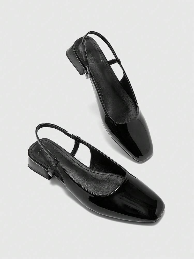 CUCCOO BIZCHIC Round Toe Low Block Heel All-Match Black Comfortable Commuter Versatile Work/Casual Slingback Flats For Christmas Spring Shoes
