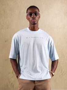 Sumwon 签名极简主义宽松优质 T 恤，带开缝细节，现代街头服饰，日常基本款 - 藍色 - 查看 1