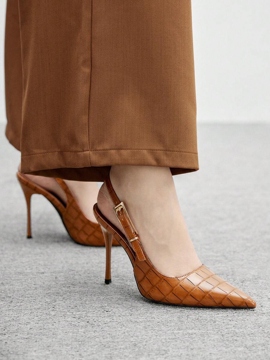 CUCCOO BIZCHIC Giày cao gót hở lưng mũi nhọn thanh lịch thời trang dành cho nữ - màu nâu - Xem 1