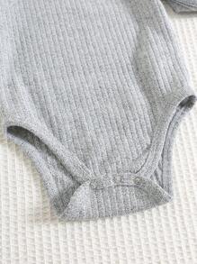 Bộ đồ liền thân dệt kim tay dài màu trơn unisex 4 món cho trẻ sơ sinh, bộ đồ liền thân cơ bản thường ngày, thích hợp cho mùa thu, xuân, đông - Nhiều màu - Xem 5
