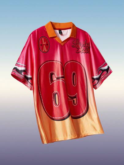 Street Life Men's Number Print Short Sleeve Sports Street Fashion Jersey Polo Shirt