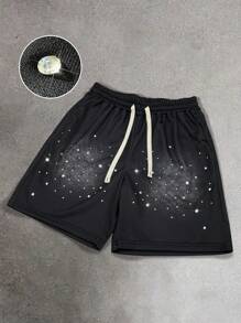 Manfinity EMRG Men's Casual Rhinestone Drawstring Shorts, Daily Wear - Multicolor - View 1