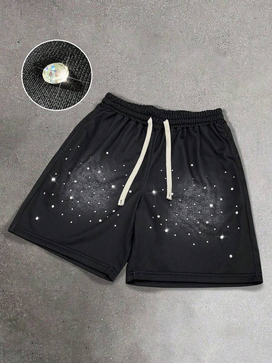 Manfinity EMRG Men's Casual Rhinestone Drawstring Shorts, Daily Wear - Multicolor - View 1