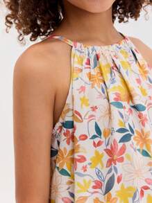 SHEIN Tween Girl Relaxed Casual Floral Print Midi Sleeveless Dress, Comfortable & Minimal - Yellow - View 4