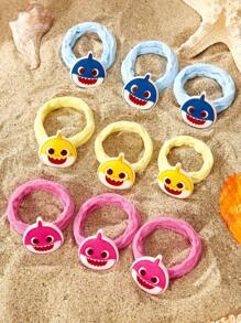 BABY SHARK X SHEIN 9 cái/bộ Dây buộc tóc hoạt hình cá dễ thương/Dây buộc tóc đàn hồi, dày, bản rộng, không kéo tóc, dành cho bé gái - Nhiều màu - Xem 1