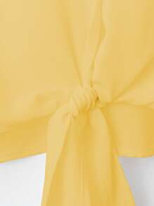 Franclia Áo len cardigan dài tay buộc phía trước cổ dệt kiểu Pháp thanh lịch, áo sơ mi trắng mùa hè mới cho nữ' - Màu vàng - Xem 4