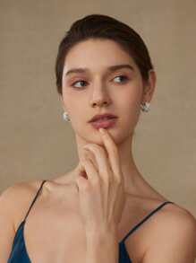 MOTF PREMIUM WHITE MICRO-INLAID CUBIC ZIRCONIA HALF HOOP EARRINGS - Silver - View 4