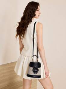 MOTF PREMIUM 女士 PU 皮革带扣通勤手提包 - 黑色 - 查看 6