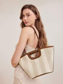 MOTF PREMIUM TÚI TOTE KẺ SỌC ĐỘ TƯƠNG PHẢN - màu nâu - Xem 2