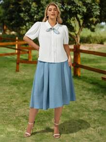 Vintamour Plus-Size Vintage Blue And White Summer Two Pieces Set For Women,Elegant Office College Style Flowing Skirt Set,Country Vacation Lounge Sets - Mint Green - View 5
