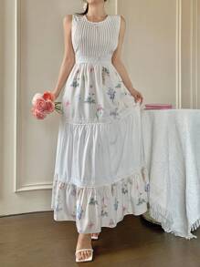 DAZY New Design Niche Mid-Length Lace Ditsy Floral Loose Dress For Women, Spring/Summer - Apricot - View 4