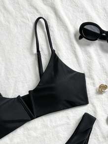 Swim Basics Conjunto de bikini de un solo color, para vacaciones y playa - Negro - Ver 7