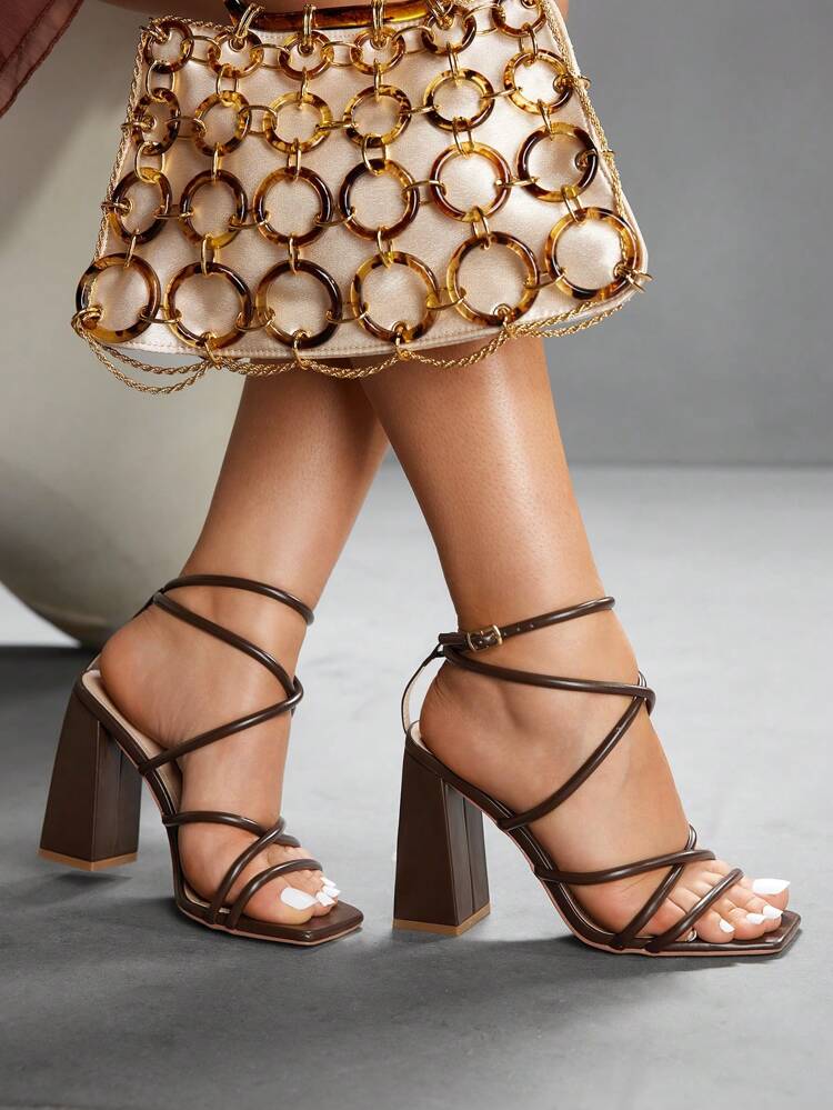 CUCCOO SZL Fashion Women's Adjustable Buckle Design Chunky Heel Strap Sandals For Christmas Spring Shoes Prom Heels