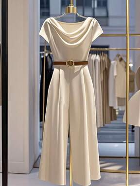 Franclia Damen Mode eleganter weiter Bein Jumpsuit mit Rüschen und einfarbig