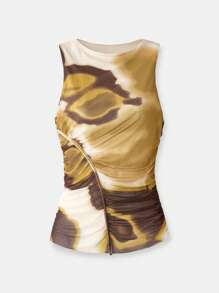 SHEIN X LOS FAVORITOS DE ANA GONZALEZ Maija 2025夏季不规则扎染印花无袖褶皱背心，时尚优雅，适合派对和都市通勤。 - 彩色 - 查看 10