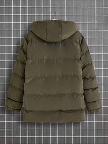 SHEIN Cottnline Men Fur Lining Warm Patched Hooded Regular Wintercoat - Army Green - View 3