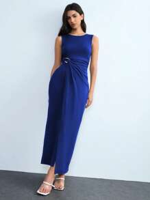 Lumivelle 女士优雅纯色无袖长裙，夏季