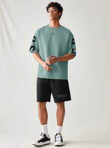 SWAVVY Bộ 2 áo thun tay ngắn in họa tiết thường ngày và quần short - màu xanh lá - Xem 5