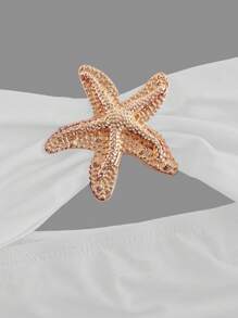 SHEIN ICON Hollow-Out Metal Starfish Decor Sheer Panel Casual Crop Top, Holiday Tube Top