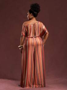 Veslaya 2026春夏新款沙滩度假扎染条纹优雅浪漫不对称露背系带阔腿连体裤，适合大码女性 - 彩色 - 查看 2