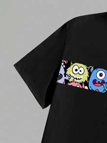 Manfinity Homme Men's Summer Casual Cartoon Print T-Shirt Shorts Set - Black - View 9