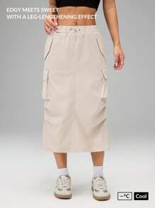 SHEIN PETITE 女士休闲前系宽腰带简约清凉感抗皱速干工装裙适合度假