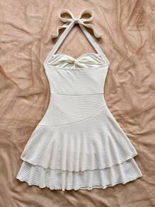 Soleia Váy ngắn thắt nơ phía trước dệt kim họa tiết dành cho nữ, thích hợp cho mùa trở lại trường, mùa cưới, trà chiều, tiệc tùng, bãi biển, kỳ nghỉ xuân hè, du ngoạn, phố thời trang, lễ hội âm nhạc, kỳ nghỉ Boho - trắng - Xem 2