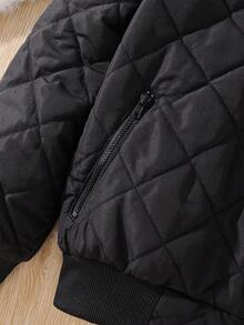 SHEIN Tween Boy Letter Patched Detail Teddy Lined Zipper Up Padded Coat Kids Black Quilted Bomber Jacket Boys Black Quilted Jacket Black Bomber Jacket Kids Boys Quilted Jacket Kids Black Jacket Kids Bomber Jacket Boys Quilted Bomber Jacket Boys Lightweight Jacket Kids Zip Up Jacket Toddler Boy Jacket Boys Kids Boys Teen Boys First Day Of School Tween Boys Mommy And Me For Kids Winter Autumn Fall - Black - View 6