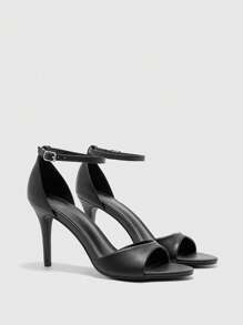 CUCCOO BIZCHIC Women Black Round Toe Slim Heel Minimalist High Heel Sandals Shoes - Black - View 9