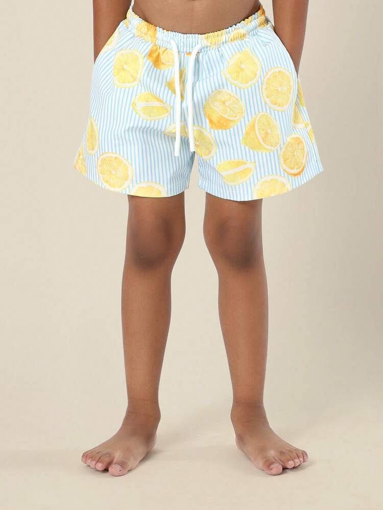 Citrus Print Elastic Drawstring Shorts