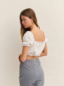 Nöista Y2K风格短款上衣，泡泡袖印花面料度假上衣 - 杏色 - 查看 2