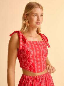 CAJUNI 女式夏季波西米亚度假休闲沙滩露背扎染印花吊带背心 - 彩色 - 查看 5