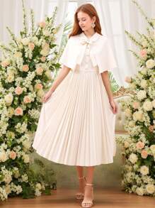 Sweetra Young 2pcs Women/Teen Elegant Commuter Style Pleated Dress With Shawl, Spring/Summer