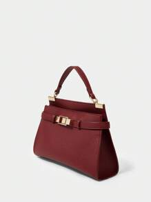 SHECARRY 女士金属装饰休闲手提包，时尚日常通勤手提包，红色 - 酒紅色 - 查看 2