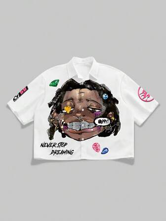 Street Life Chemise à manches courtes décontractée pour hommes avec imprimé punk et boutons