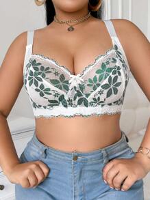 SHEIN 1pc Plus Size Lace Patchwork Underwire Lingerie Bra, Lift