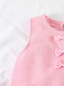 SHEIN Young Girl Minimalist Elegant Bowknot Sleeveless Dress, Suitable For Summer, Party, Wedding, Holiday, Outing - Pink - View 8