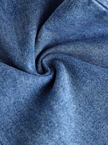 SHEIN 年轻女孩蝴蝶结牛仔连体裤 - 深色水洗藍 - 查看 4