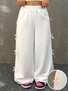SHEIN Girls Bowknot Decor Sweatpants, Girl Bow Pants, Clothes For Girls Pants