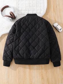 SHEIN Tween Boy Letter Patched Detail Teddy Lined Zipper Up Padded Coat Kids Black Quilted Bomber Jacket Boys Black Quilted Jacket Black Bomber Jacket Kids Boys Quilted Jacket Kids Black Jacket Kids Bomber Jacket Boys Quilted Bomber Jacket Boys Lightweight Jacket Kids Zip Up Jacket Toddler Boy Jacket Boys Kids Boys Teen Boys First Day Of School Tween Boys Mommy And Me For Kids Winter Autumn Fall - Black - View 3