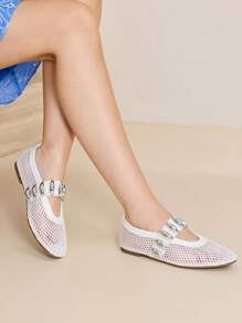 MOTF PREMIUM PU皮革平底芭蕾鞋 - 白色 - 查看 3