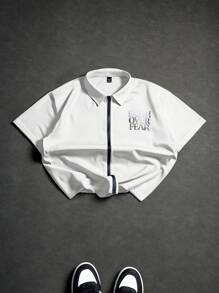 Manfinity Streetrush Camisa casual de manga corta con estampado de letras de Dios para hombre, de verano