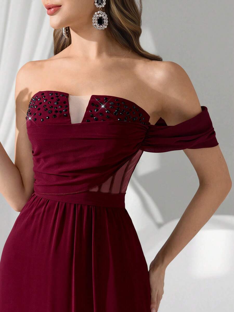 Coutiva Formal Evening Gown Dress For Women (Heavily Embellished) Plus Size Summer Elegant And Luxurious Tail Bead Piece Diamond Bead Applique Stretch Knit Sweetheart Neckline Short Sleeves Gathered Fishtail Hem With Train Suitable For Wedding Events Bachelorette Party Holiday Dance Music Festival Dinner Dress (Heavy Work Model), Formal, Gown, For Evening, Wedding Guest