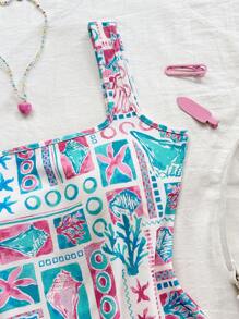 Soleia 度假海星和贝壳印花 V 领露背迷你连衣裙，适合音乐节、波西米亚风、假日、情人节约会和下午茶