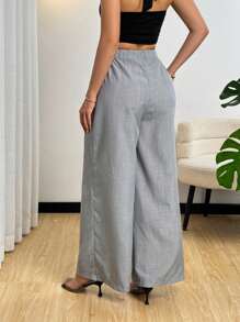 Modelyn Women's Double-Breasted Design Straight-Leg Wide Leg Pants, Spring/Summer - Dark Grey - View 2