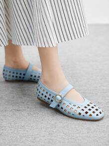 CUCCOO BIZCHIC Giày Mary Jane cổ điển, Giày đế mềm đế rỗng cho nữ, Thời trang & Thoải mái, Phù hợp với mọi mùa, Thu/Đông - Màu xanh nhạt - Xem 3