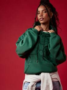 Missguided x Playboy Moletom Clássico com Cordão Estilo Universitário e de Campus, Aconchegante Streetwear Casual Essencial de Inverno, Básico Athleisure Outono Loungewear - Verde Escuro - Visão 7