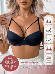 SHEIN 1 pieza Sostén inalámbrico para mujer de unicolor con encaje y calado